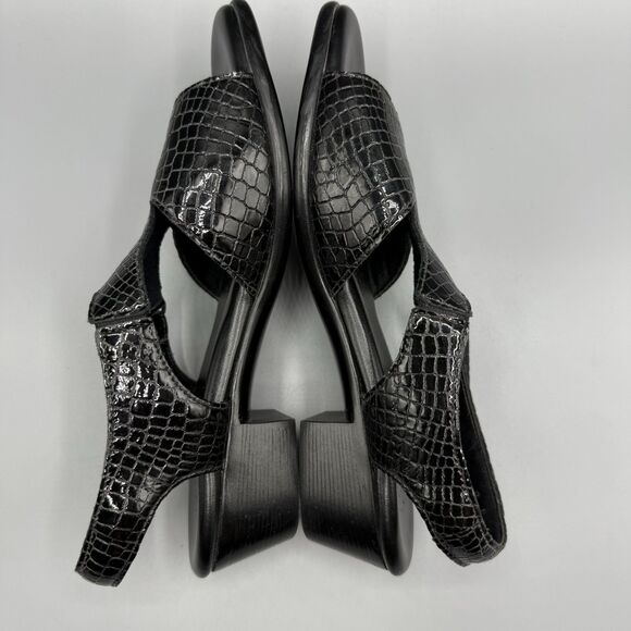 SAS Suntimer Heel Strap Hook and Loop Sandals Heels Black Croc Print Leather 8 - Picture 5 of 8